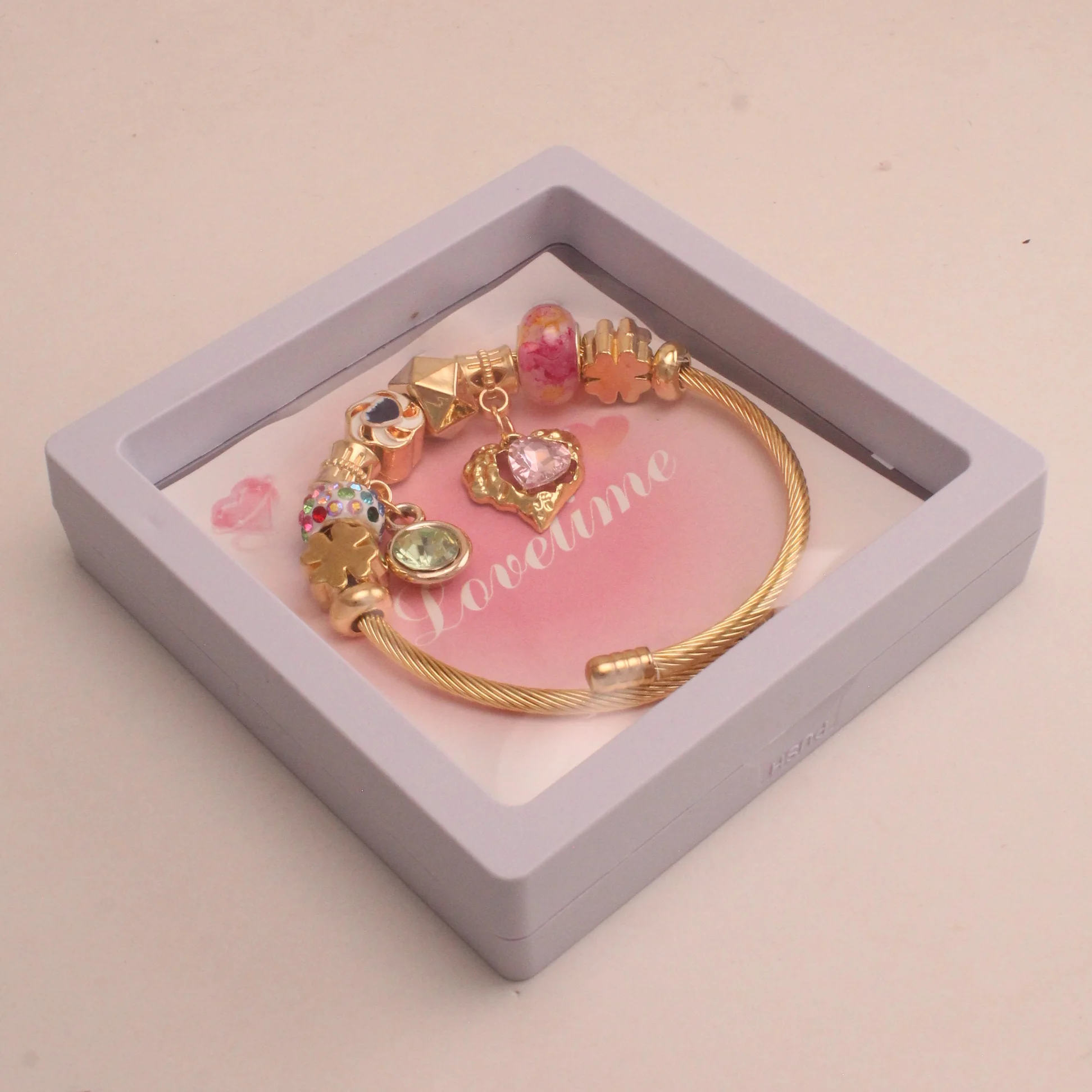 Pul. tipo pan. corazon rosado rodio graduable - PAN013