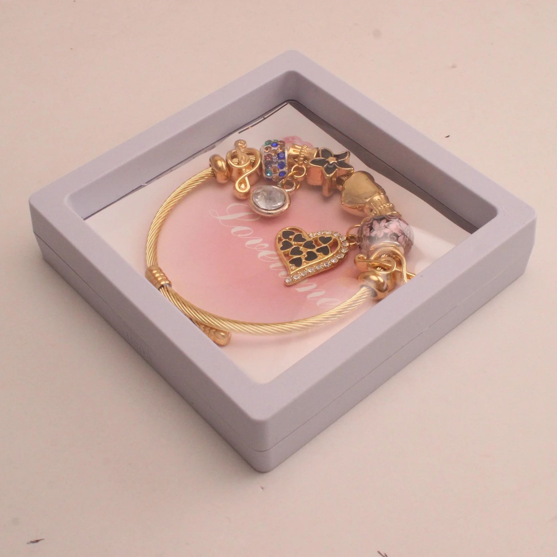 Pul. tipo pan. corazones negros rodio graduable - PAN042