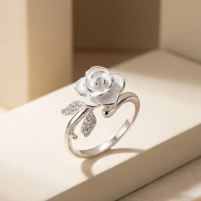 Ani. Rosa Blanca Plateado Rodio Graduable - RRJ581