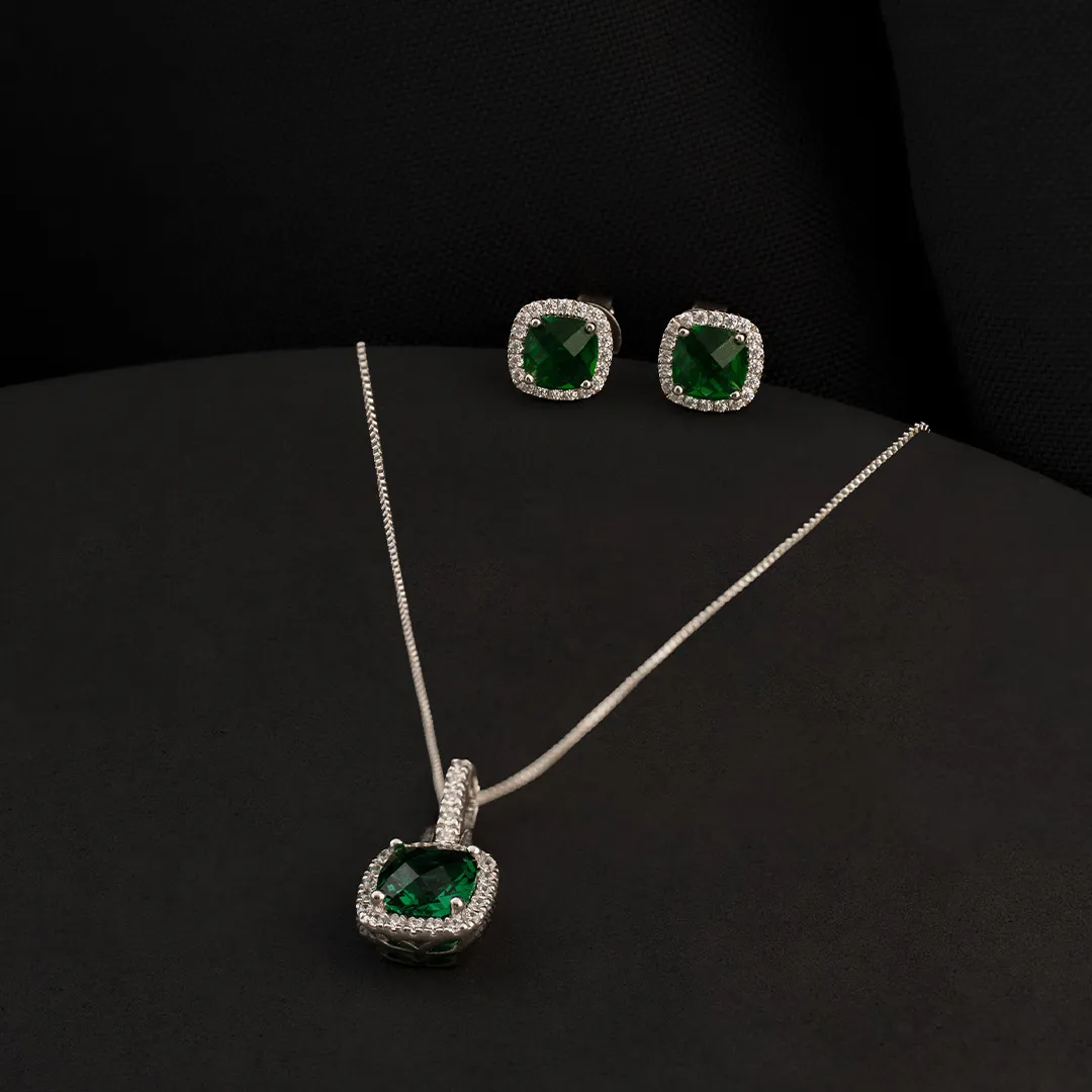 Conjunto Pave Circon Verde - S-75001