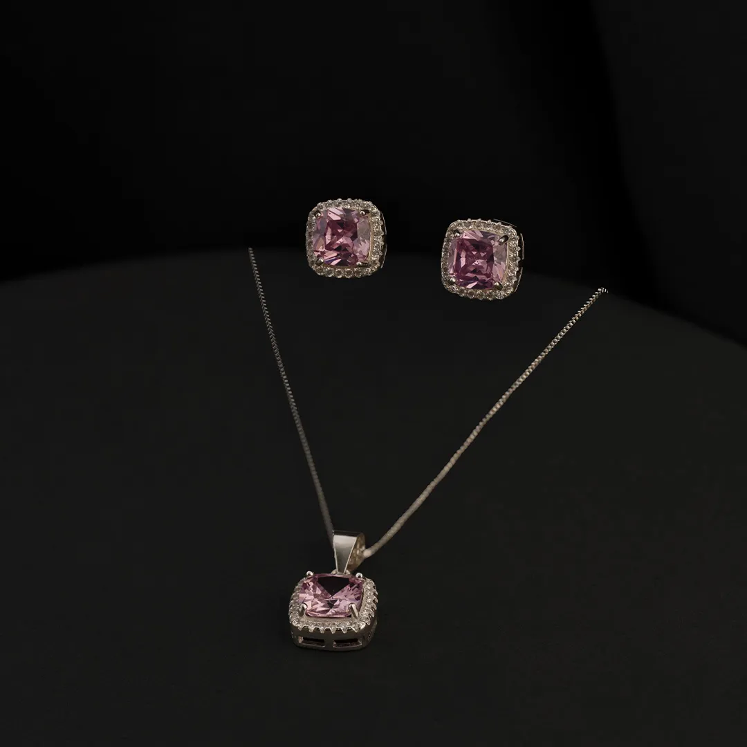Conjunto Pave Circon Rosado - S-75002